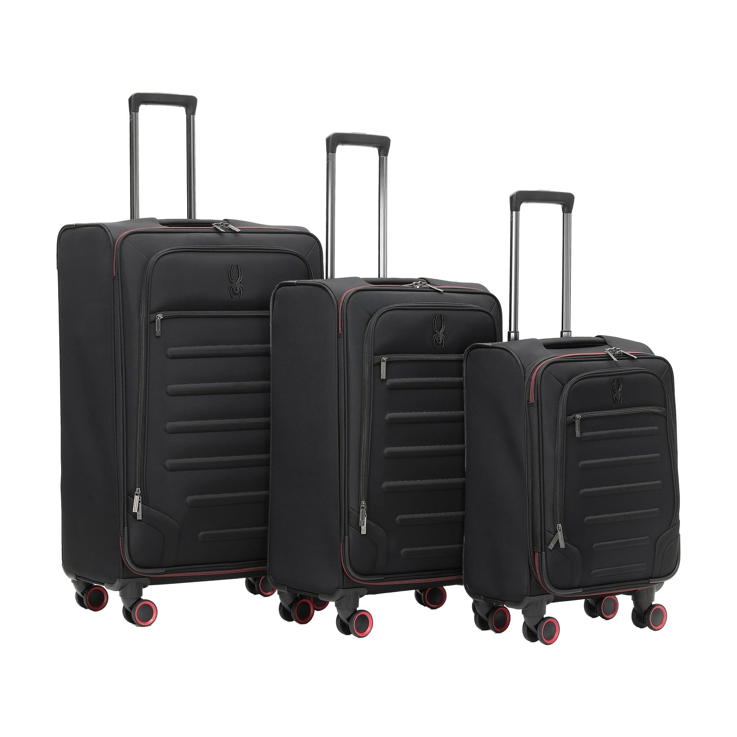 Spyder Pivot Expandable Softside Spinner Checked Luggage with 360° Spinner Wheels (Black, 3-Piece Set)