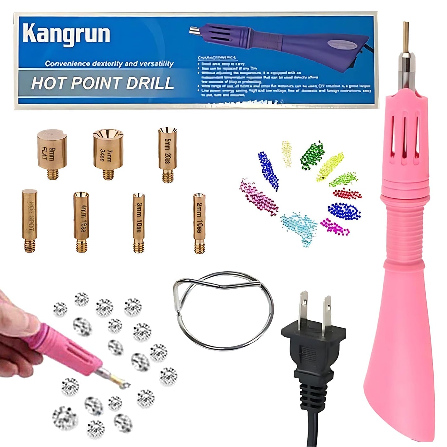 Hotfix Applicator 7-in-1 Rhinestone Setter Hot Fix Wand Bedazzler Kit Tool Set for Crafts Shoes Clothes Fabric Clothing(Pink)