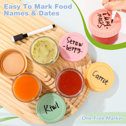 RowinsyDD 5 Pack Glass Baby Food Storage Containers, 4 oz Leakproof Baby Food Jars with Lids, Small Glass Food Containers for Infant Baby, Freezer & Microwave Safe, BPA Free