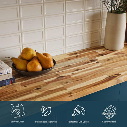 AllForWood 60''L x 36''W x 1.5''Th Acacia Solid Wood Butcher Block Countertop, Butcher Block Table Top for DIY Washer Dryer/Island/Kitchen Countertop (Unfinished)