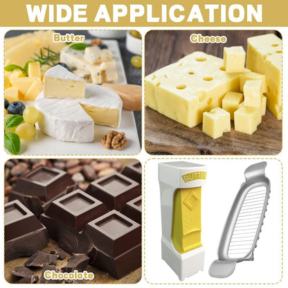 ZHLKHIOP 2-Piece Butter Slicer with Sealed Storage Lid, Cheese Splitter with Stainless Steel Blade, Airtight Container for Refrigerator, Non-Stick Cheese/Chocolate Grater + Stand (Dishwasher Safe)