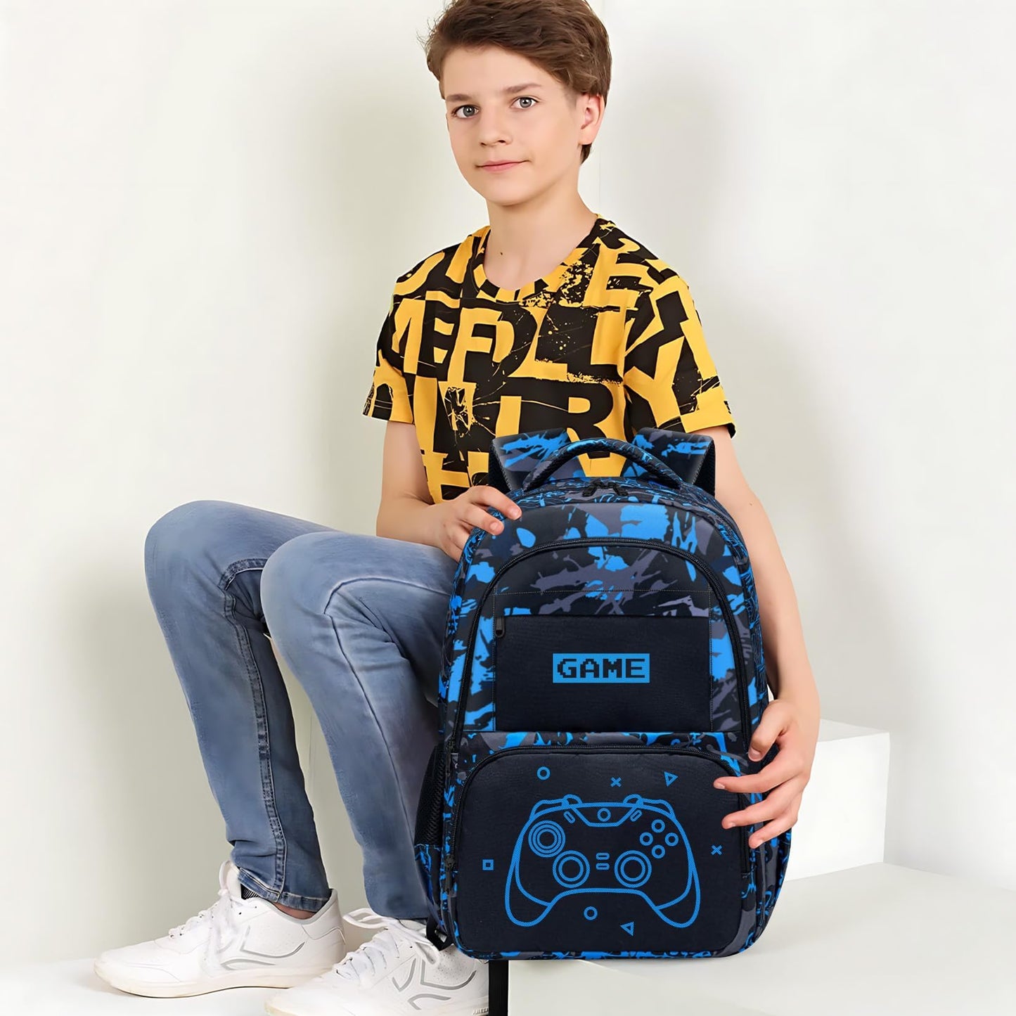 Fitvc Glow in The Dark Backpack for Boys - Game Boys Backpack for Kids Children Teens Elementary Middle School - 17″ Gamer Bookbag Travel Back Pack for Age 6-18