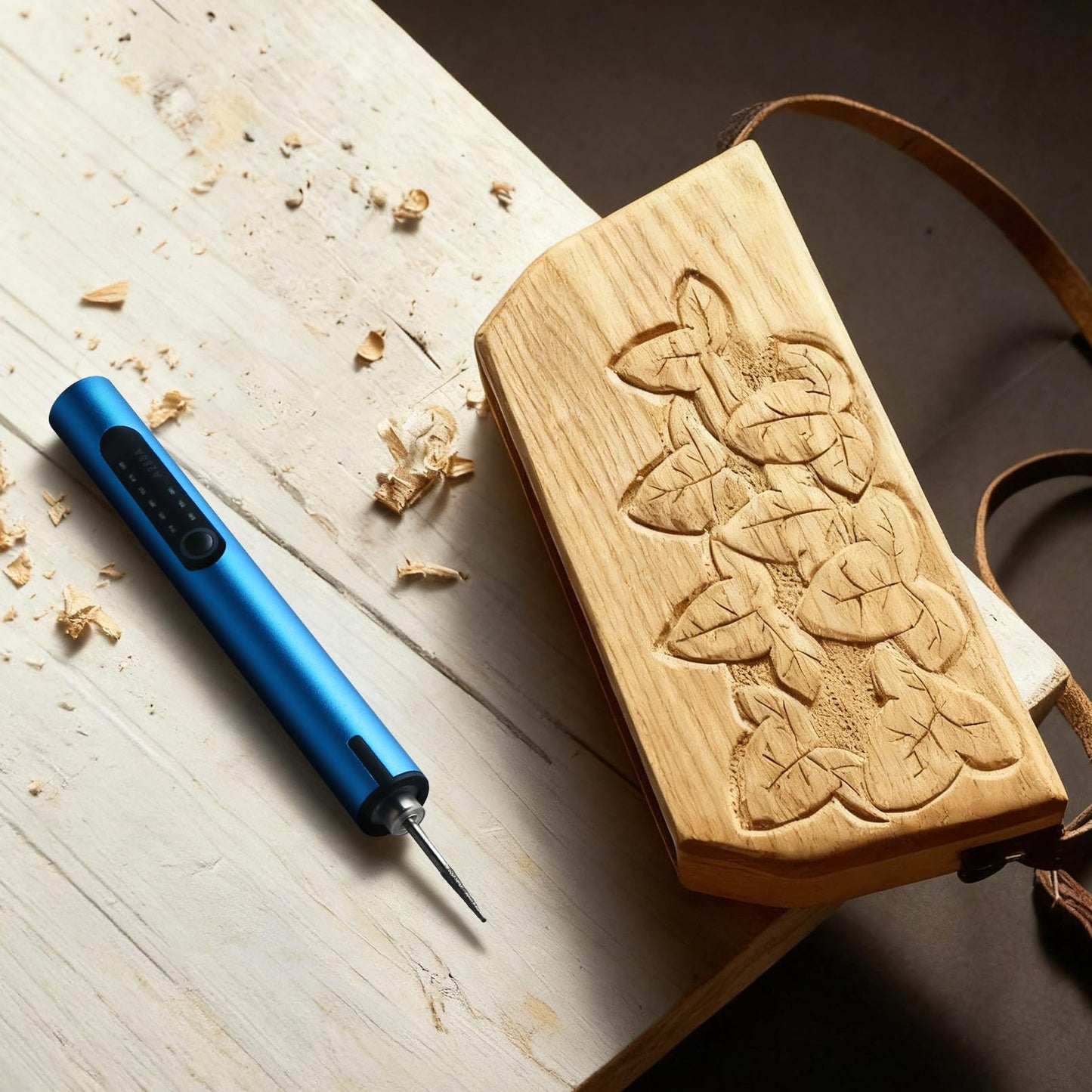 Mini Cordless Electric Engraving Pen with 30 Carving & 2 Drilling & 1 Tungsten Carbide Grinding Rotary Bits for DIY Crafts, USB LED Light 3-Speed Tool Kit for Metal, Wood, Glass, Plastic (Blue)