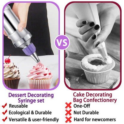 Novano Dessert Decorating Syringe Set, Frosting Piping Kit Stainless Steels Cake Decorating Kit with 6 Piping Tips & 9 silicone cupcakes, Cupcake Decorating Kit Piping Bags and Tips Set