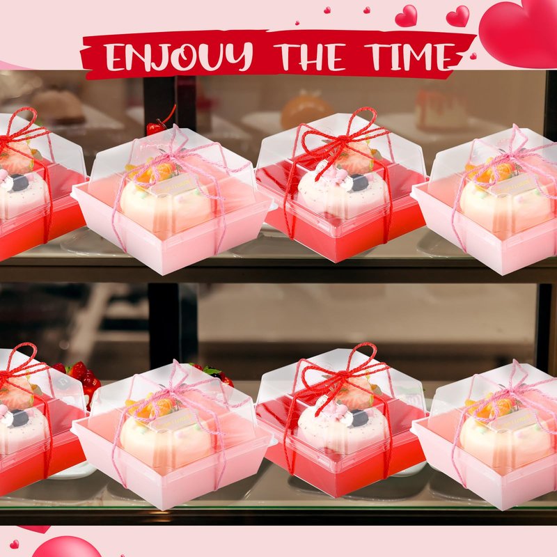 Layhit 300 Pack Mothers Day Charcuterie Boxes with Clear Lids and Rope 4" Disposable Square Dessert Boxes Pink Red Food Box Charcuterie Container for Wedding Party Favors