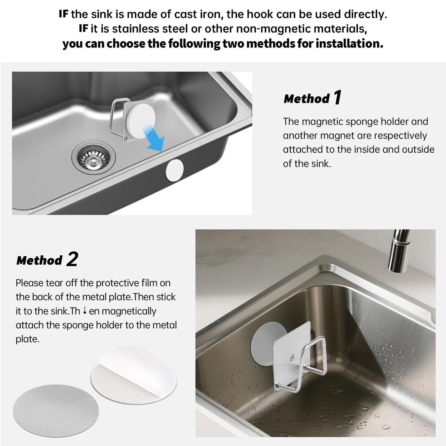 Everlling Magnetic Sponge Holder for Kitchen Sink,1 Pcs Strong Magnetic Stainless Steel Rack Stand, Kitchen Accessories, Dish Sponge Organizer, Scrubber Caddy, with Extra Magnets and Metal Plates
