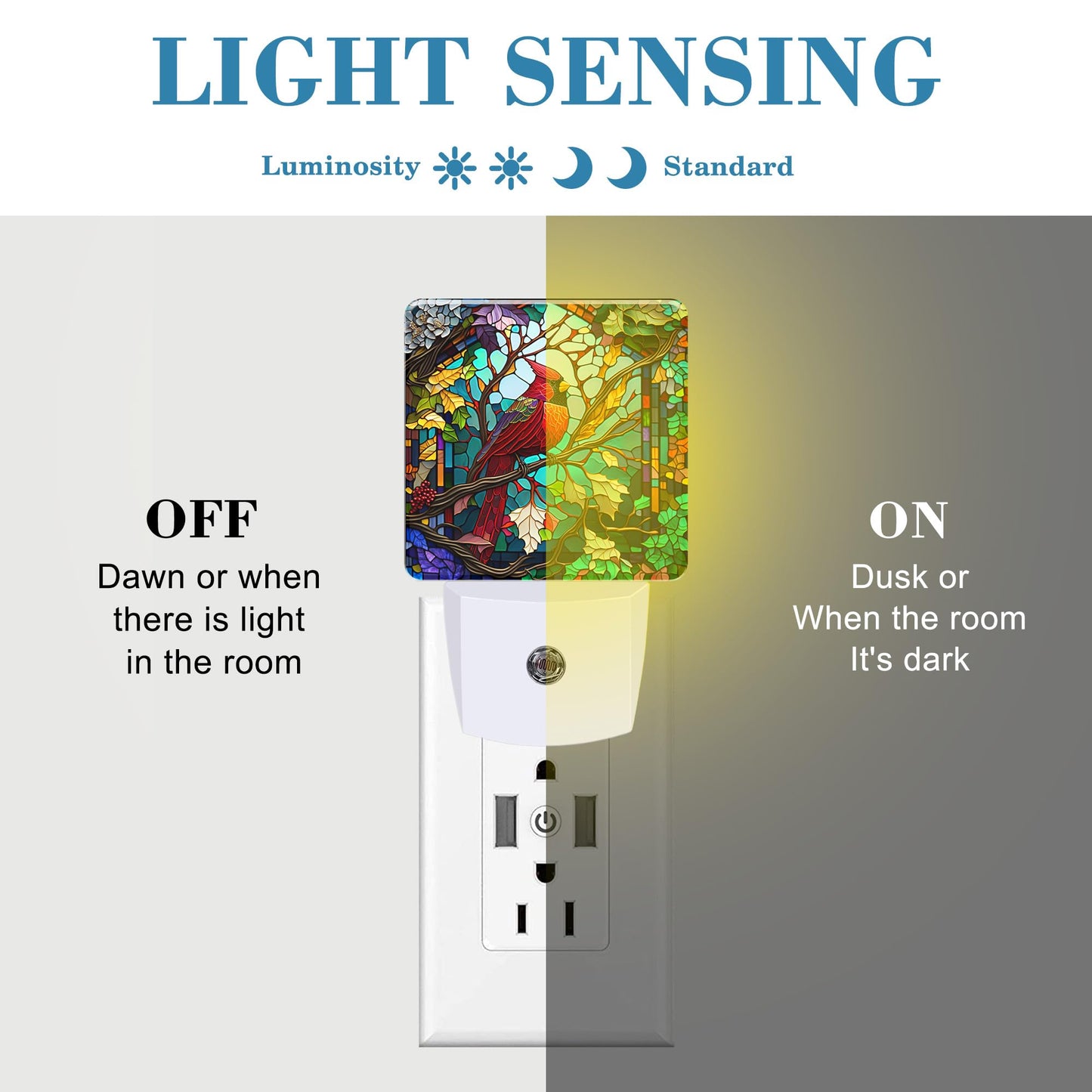 Uiaoiais Plug in Night Lights Christmas Stained Glass Cardinal Bird Nightlight Plug Into Wall Dusk to Dawn Sensor LED Night Light for Kid Girls Boys Room Decor,Hallway,Kitchen,Bathroom,Nursery,Stairs
