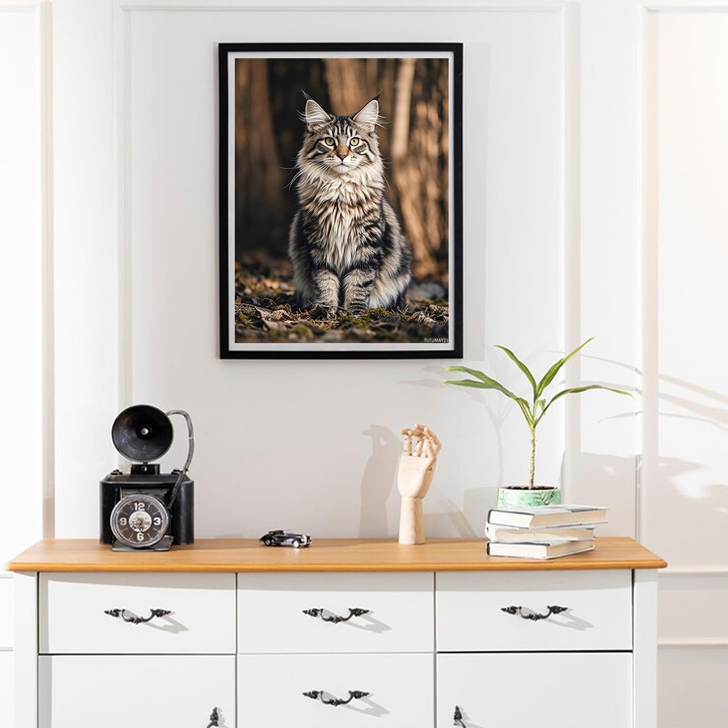 TUTUMAY21 Maine Coon Cat Kitten Diamond Painting DIY Kit 5D Diamond Art Full Round Drill Beads by Number Stitch Handmade Arts and Crafts for Living Room Home Wall Decor 12x16 inch / 30x40cm