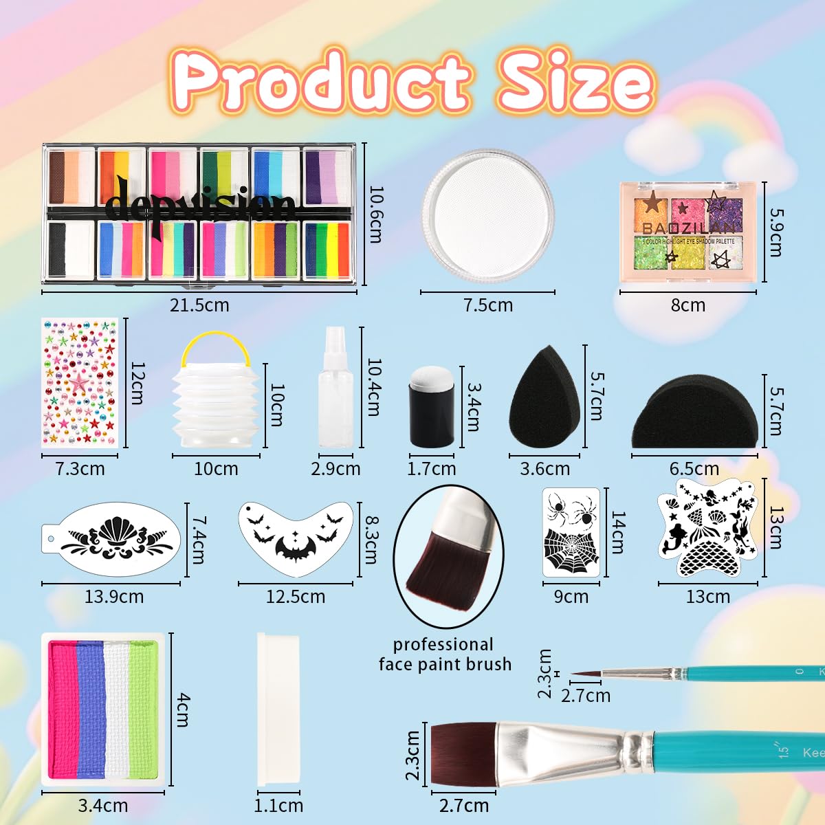 Professional Face Painting kit 110 Colors Split Cake Face Paint 96 pcs Set Non-Toxic Washable & Safe with Brushes Sponges Glitter Stencils for Halloween Makeup Kit for Pro Face Painter full kit