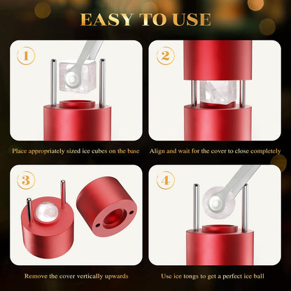 Mini Deluxe 1.1'' Ice Ball Press, Aluminum Ice Ball Maker for Ice Sphere to Enhance Drink Flavor, Ice Ball Press Kit with Tong and Drip Tray, for Whiskey, Bourbon, Scot & Cocktail