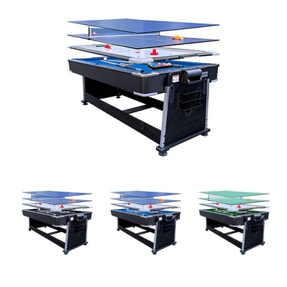 RACK Triad 7-Foot 3-in-1 Multi-Game Swivel Billiard/Pool Table (Blue Felt with Black Body) – Pool, Table Tennis & Air Hockey Combo Game Table for Adults & Kids, Home Game Rooms