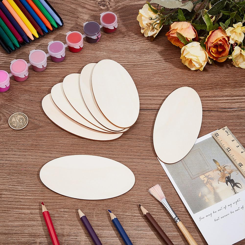 DELORIGIN 40pcs Wooden Oval Cutout 4.7 x 2.4 Inch Unfinished Wooden Blank Slices Crafts Natural Wood Circles DIY Plank Cutout Craft Supplies for Artist Painting Door Hanger Sign Wedding Decor