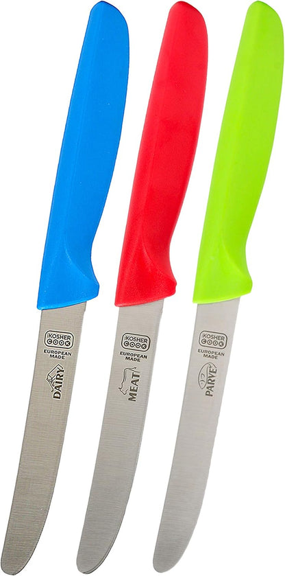 Kitchen Knife 3-Piece Set - 4.5 inches, Steak and Vegetable Knife, Razor Sharp Curved Tip, Color Coded Tools