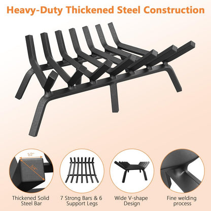 HYTXEN Fireplace Grate 24 Inch, Fireplace Grates Heavy Duty Cast Iron Solid Steel 7 Bars Fire Pit Grate with 6 Support Legs, Fireplace Log Grate Outdoor Indoor Wrought Iron Wood Burning Rack