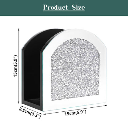 Poayewly Mirror Napkin Holder with Crushed Diamond, Bling Glass Silver Napkin Holder for Dining Table Kitchen Countertop and Home Décor