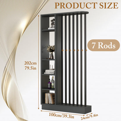 39.4in/100cm Entrance Hall Partition Screen, Wooden Room Divider with Storage Shelves, Modern Freestanding Wood Room Divider Screen, Privacy Screens Room Partition Post (Grey, 100cm/39.4in)