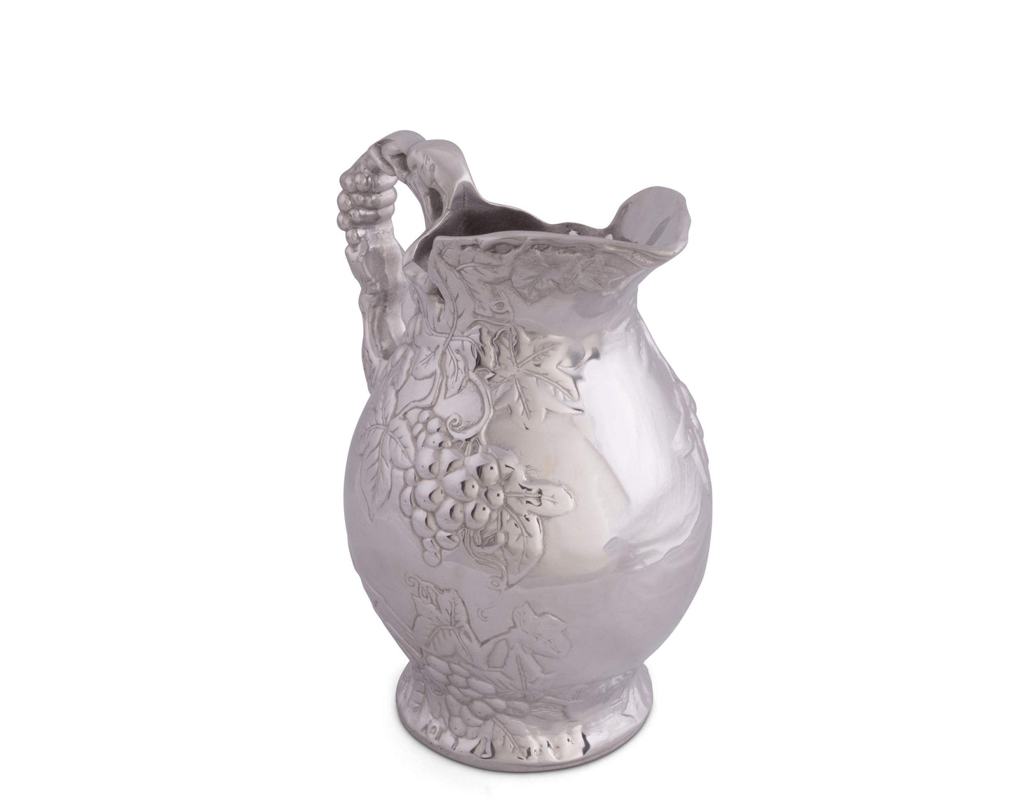 Arthur Court Metal Vineyard Pitcher Grape Pattern Sand Casted in Aluminum with Artisan Quality Hand Polished Design Tarnish Free Water Jug for Hot / Cold Water, Ice Tea and Juice Beverage 10 inch Tall