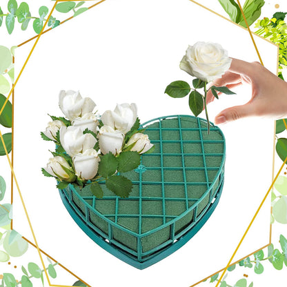 2 Pack Large Floral Foam Blocks Heart Shaped Floral Bricks with Suction Cup Tray, 11.8 x 12.6 inches Green Florist Sponge Flower Mud for Wedding Party Valentine’s Day Decor Floral Arranging Supplies