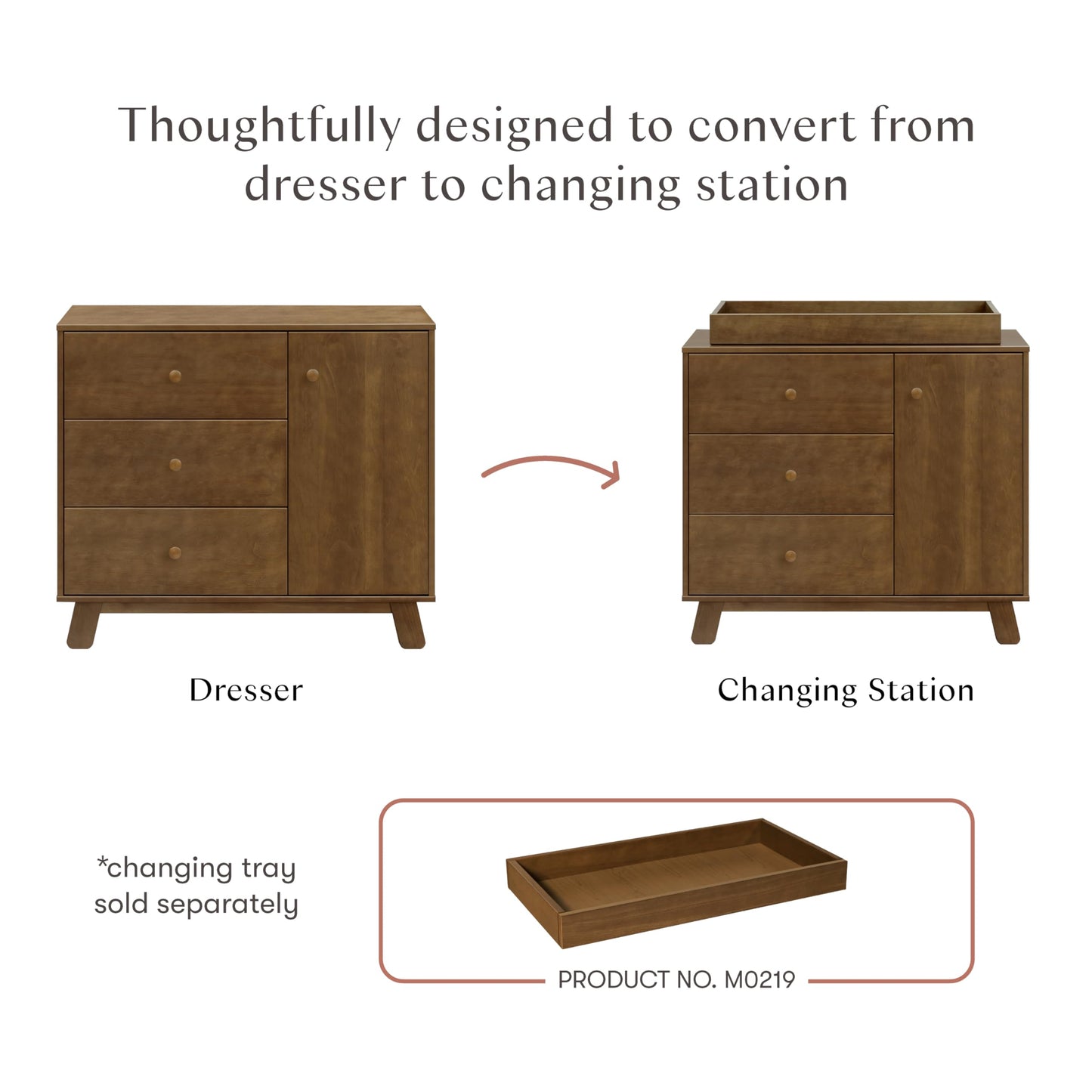 Babyletto Hudson Modern 3-Drawer Dresser in Natural Walnut, GREENGUARD Gold Certified