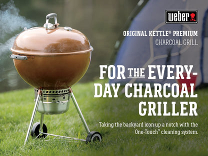 Weber Original Kettle Premium Charcoal Grill, 22-Inch, Copper – Outdoor BBQ Grill with Built‑In Thermometer, Heat Control Dampers & One‑Touch™ Cleaning System