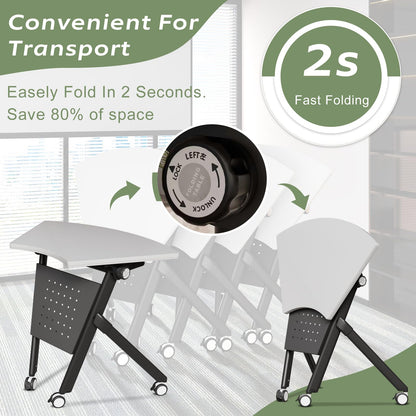 JFazzruit Folding Conference Table,Fan-Shaped Conference Room Tables with Wheels, Mobile Modular Seminar Meeting Desk for Classrooms,Office & Seminar (8, Fan-White)