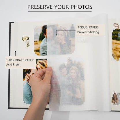 Vienrose Premium Scrapbook Photo Album with Writing Space 12"x12", DIY Scrapbook Album with 60 Pages, Large Photo Book for Baby Family Travel Vacation, Valentine Gift Black