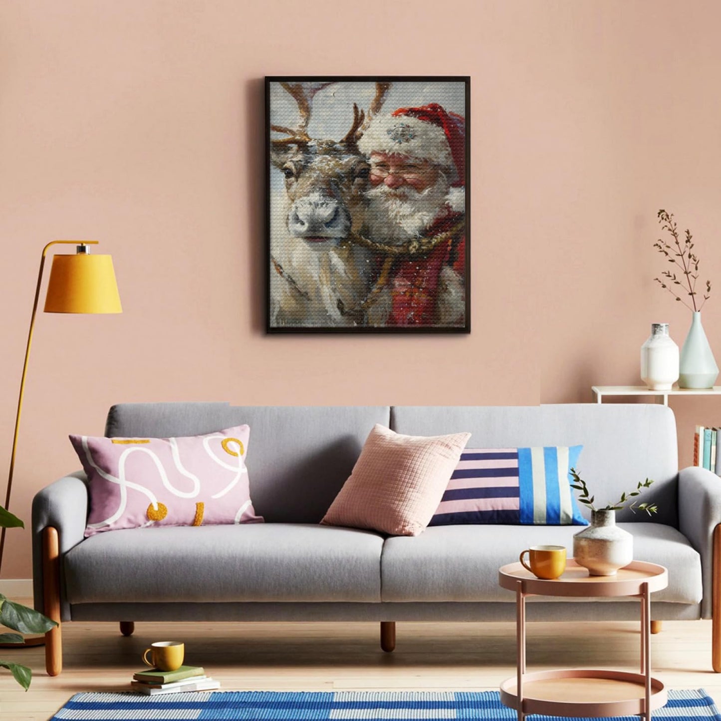 CVURMFH 5D Winter Diamond Art Kits for Adults Beginners,Xmas Christmas Santa Claus Deer Diamond Art,DIY Full Round Drill Christmas Diamond Painting Kits for Adults 16x20 Inch