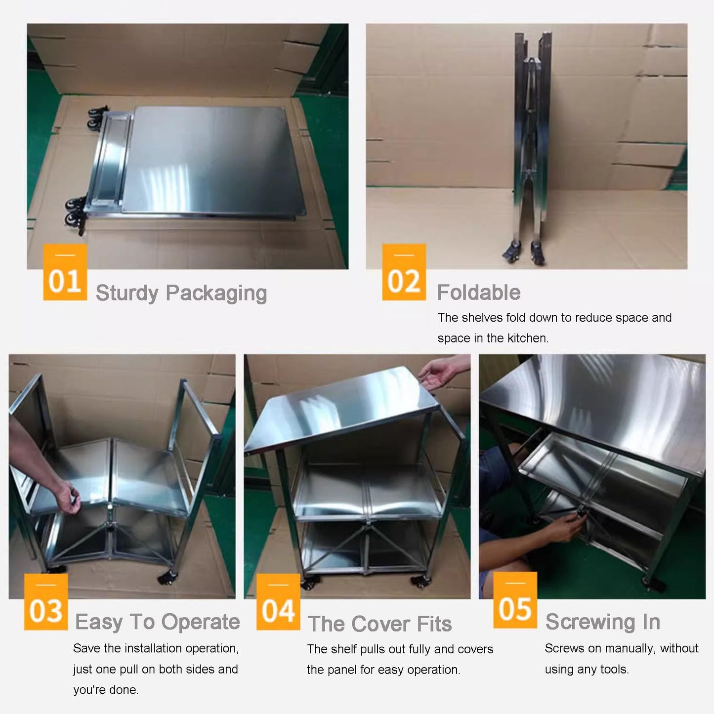 EHVYBDX 3-Tier Stainless Steel Kitchen Storage Shelf with Locking Wheels - Folding Serving Trolley Rolling Catering nizer Cart for Restaurants & Hotels Heavy-Duty Kitchen Utility Cart