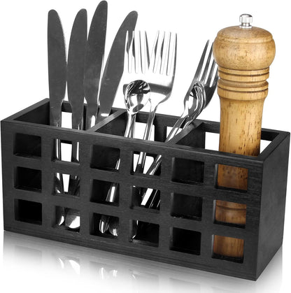 Ayiaren Farmhouse Wooden Silverware Utensil Caddy, Cutlery Holder Organizer for Kitchen Countertop and Table