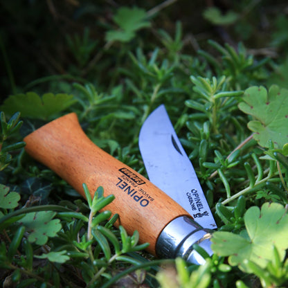Opinel No. 08 Carbone - Carbon Steel Folding Pocket Knife, Beechwood Handle, 3.28 in Blade, Virobloc Safety Locking Collar, Made in France