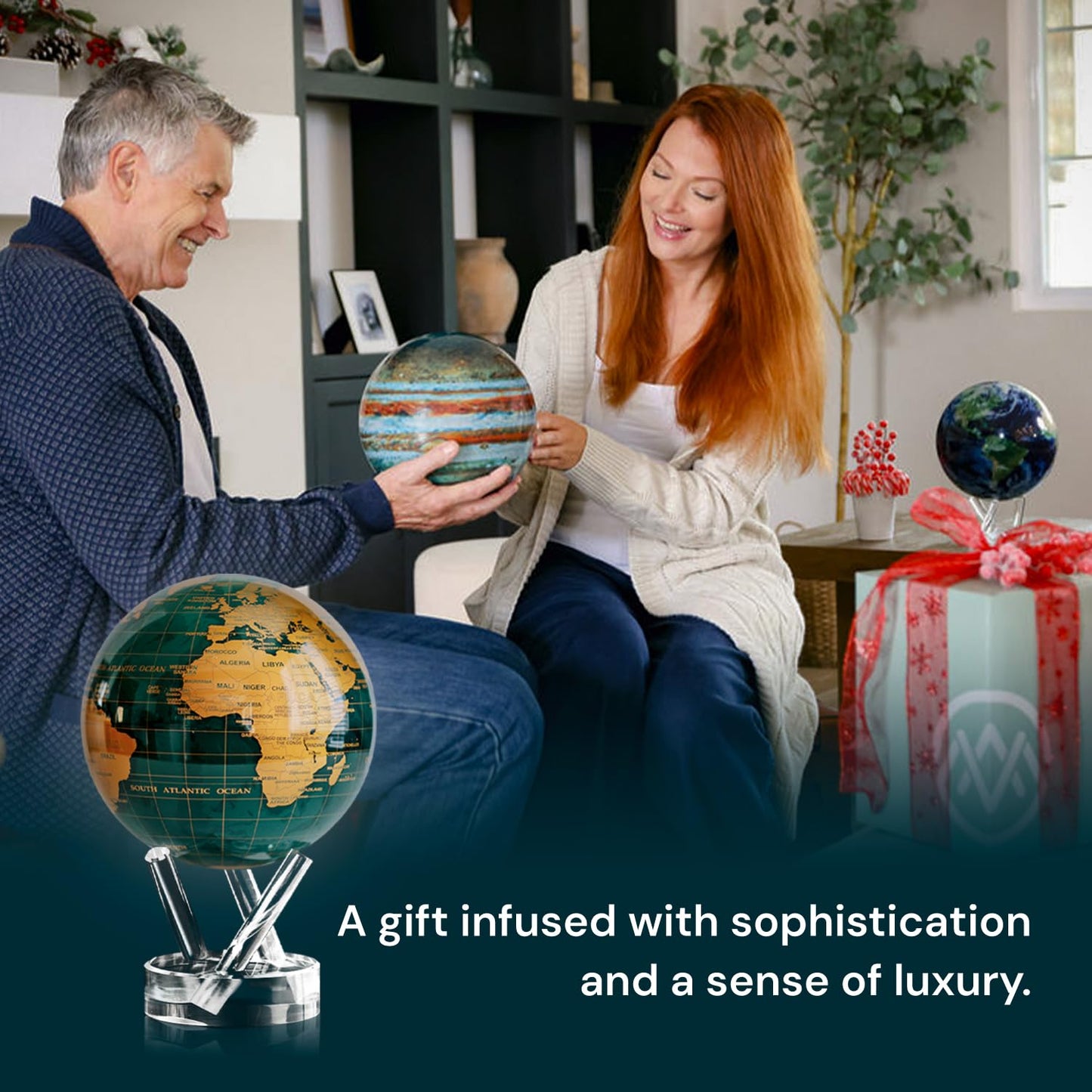 MOVA Globe - Emerald Green and Gold Signature (6") | Solar-Powered Motion | No Batteries | Gift for Desk, Home, or Office | Modern Map Accent for Home or Office