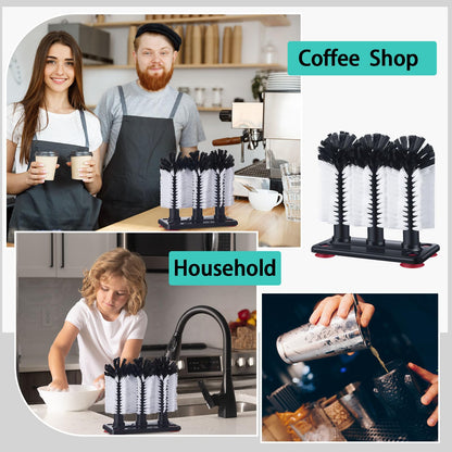 Havawish 1 Pack Water Bottle Cleaning Brush with Suction Base, 3 Head Bristle Bar Glass Washer for Sink, Cup Washer Brush Cleaner for Bar Beer Cup, Wine Glass(7.3 x 3.7 x 7.5)