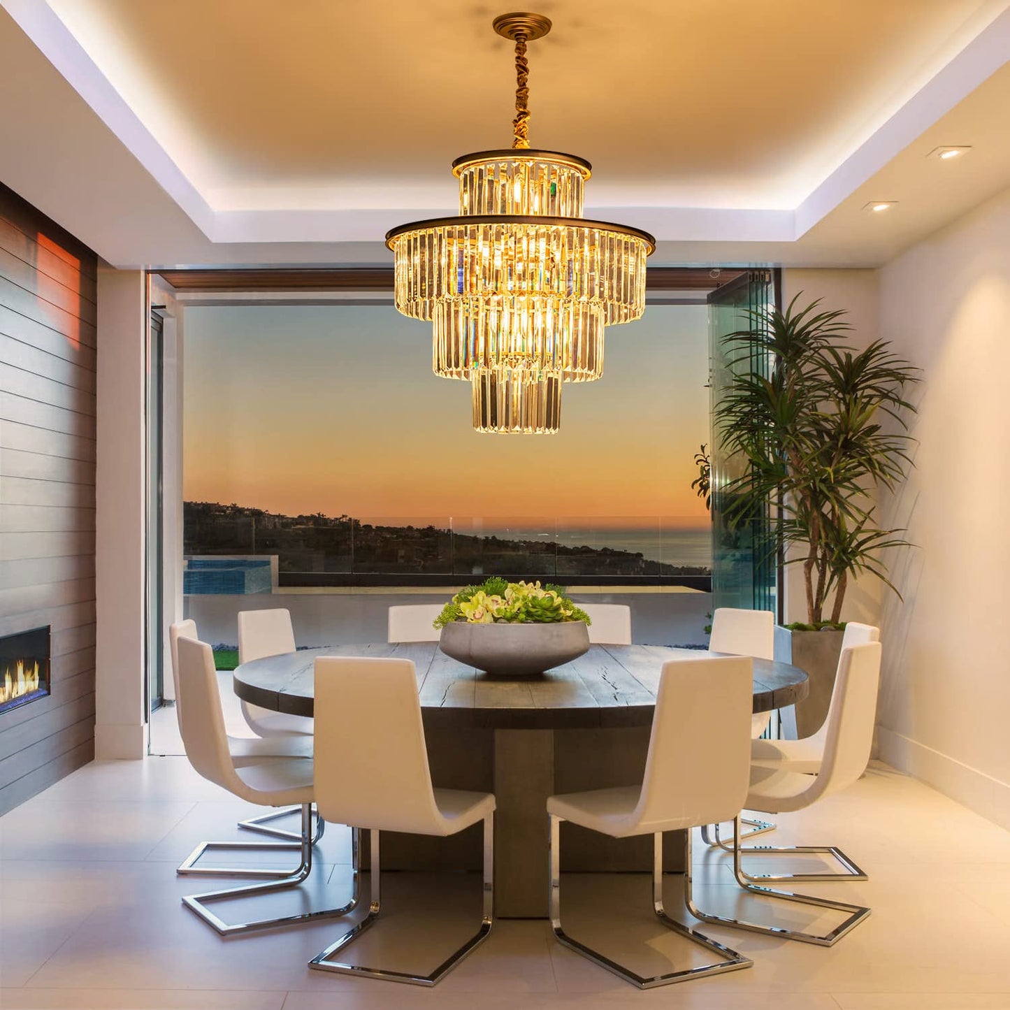 lighceac 23" 14-Light Modern Crystal Chandelier Light Fixtures 4-Tier Gold Luxury Chandeliers for Dining Room Round Hanging Pendant Lighting for Living Room Kitchen Entryway Bedroom Foyer Hallway