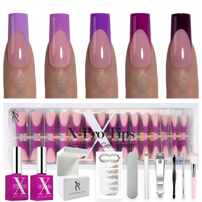 SXC Cosmetics French Tip Press On Nails - Skin Tone Nude and Color Series, Short Coffin X-Pro Tips Starter Kit ST119KIT