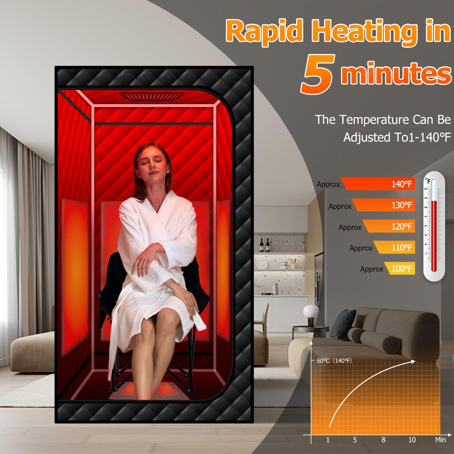 amocane Portable Infrared Sauna with 600nm Red Light, Personal Sauna Spa with Remote Control and Large Foldable Chair, Full Size Dry Heated Home Saunas Tent for Detoxation & Relaxation