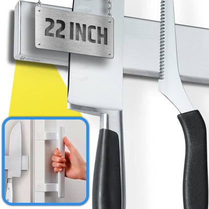 22" Premium Magnetic Knife Holder for Refrigerator (Double-Sided Heavy-Duty Magnets) - Upgraded Strip for Strong Fridge Mount - Clear Up Counter Space - 304 Anti-Rust Stainless Steel (Upgraded Design)