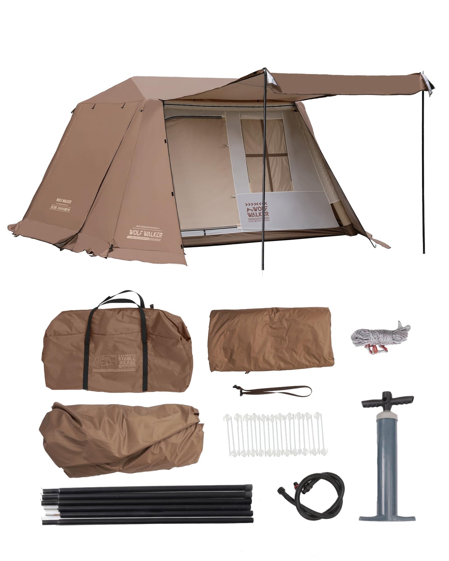 Inflatable Camping Tent for 5-8 Person, Oxford Waterproof Blow Up Air Tent with Skylight & Mesh Windows, Quick Setup with Hand Pump, Carrying Bag, 4 Season UV Protection for Outdoor Glamping Family
