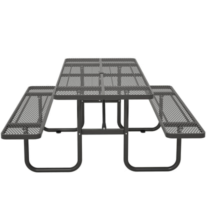 Dvasovio 72 Inch Rectangular Metal Picnic Table with 1.73" Umbrella Hole, Heavy-Duty Steel Mesh Table Set, Weather Resistant Sturdy Outdoor Furniture, for Patio, Garden, Courtyard & BBQ, Black