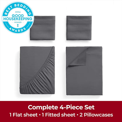 Mellanni Extra Deep California King Sheets - Hotel Luxury, Ultra Soft & Cooling - 4 PC Set in Gray