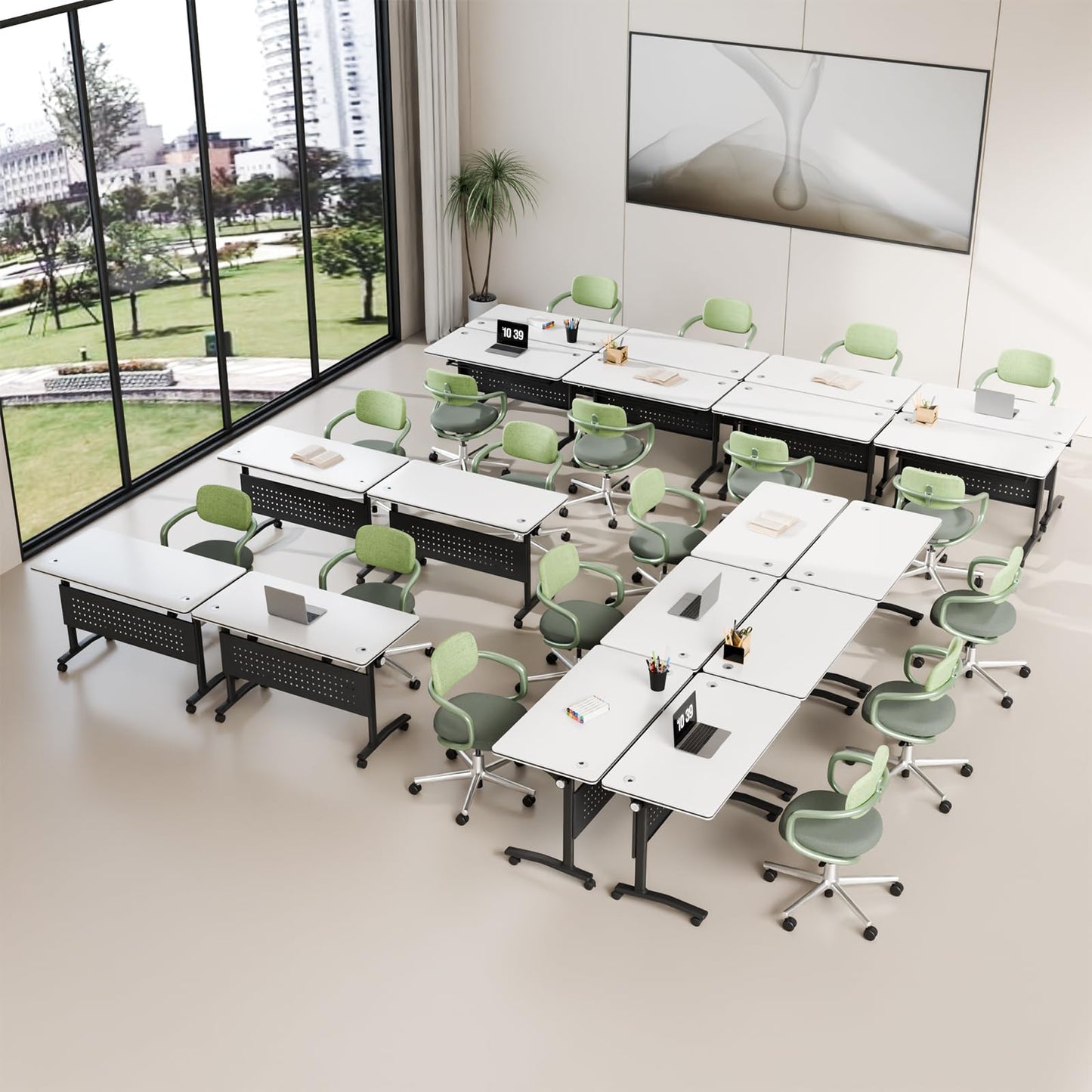 Mobile Folding Conference Table with Wheels,4 Pack Modern Conference Room Tables for 6-12 Person,61IN Training Locking Rolling Meeting Conference Tables with Flip-Top for Office Classroom Business