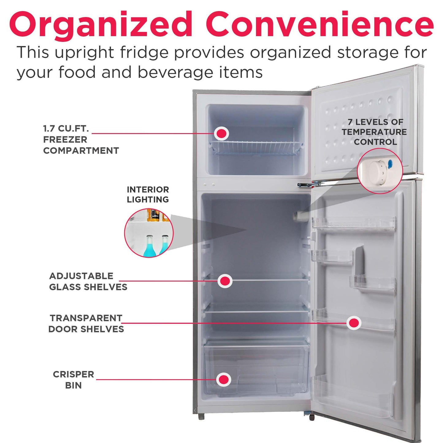 Frigidaire EFR753, 2 Door Apartment Size Refrigerator with Freezer, Retro Chrome Handle, 7.5 cu ft, Platinum Series, Stainless steel, 7.5