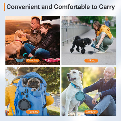 Kytely Collapsible Dog Bowls 2 Pack (650ml) - Portable Travel Pet Food & Water Bowls with Carabiner Clip, Foldable Feeding Dish for Dogs Cats, Hiking Walking Camping (Blue+Grey)