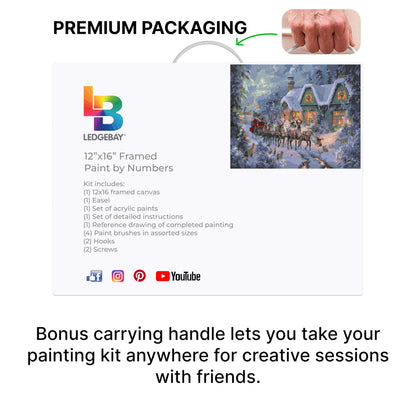 Ledgebay DIY Paint by Numbers Kit for Adults Framed Canvas: Beginner to Advanced Paint by Numbers Kit, Kits Include Acrylic Paint Set Brushes & Tabletop Easel (Christmas Magic 12" x 16" Framed)