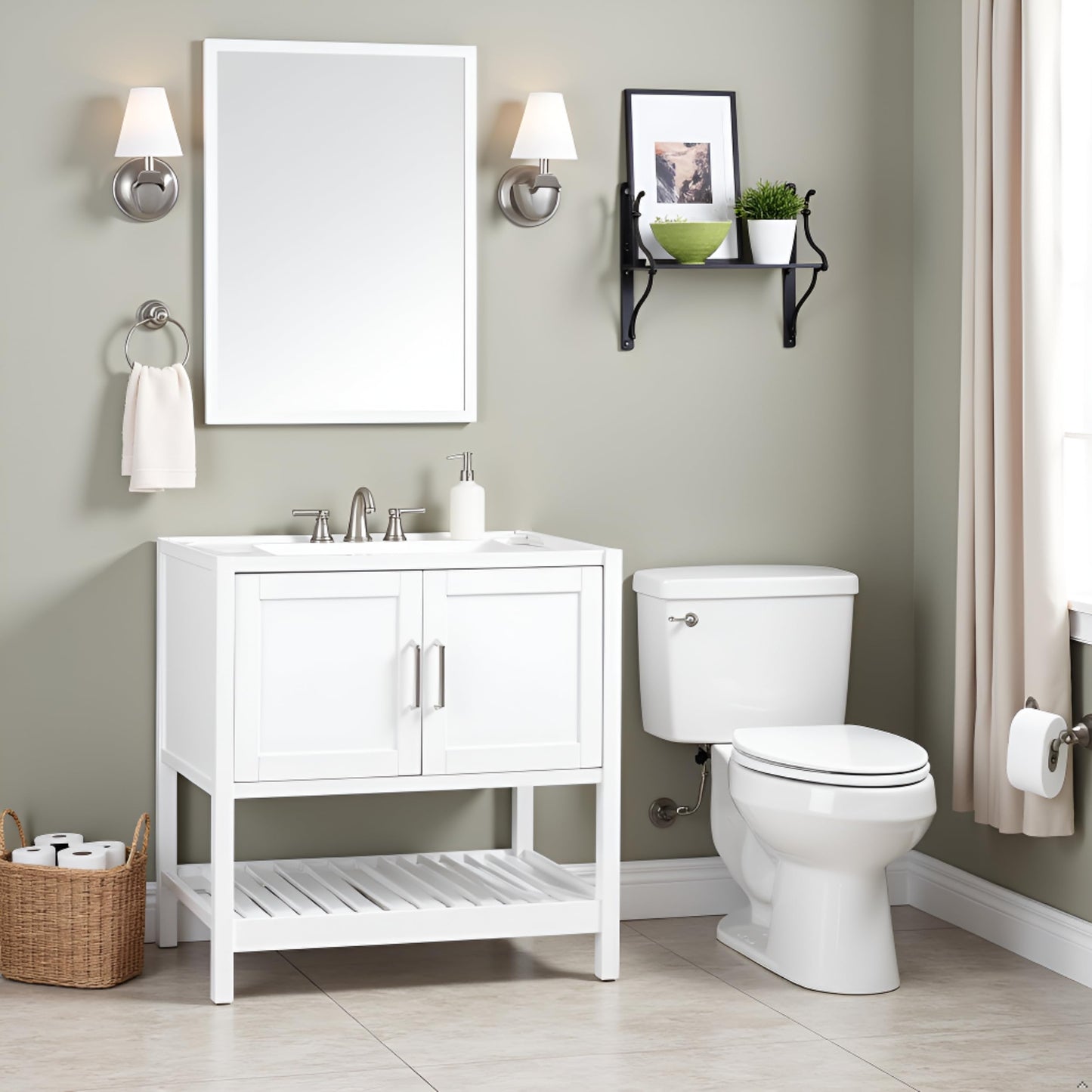 Alaterre Furniture Bennet Bathroom Vanity Without Sink – 36" Freestanding Wood Vanity Cabinet with Soft-Close Shaker Doors, Single Sink Base (White)