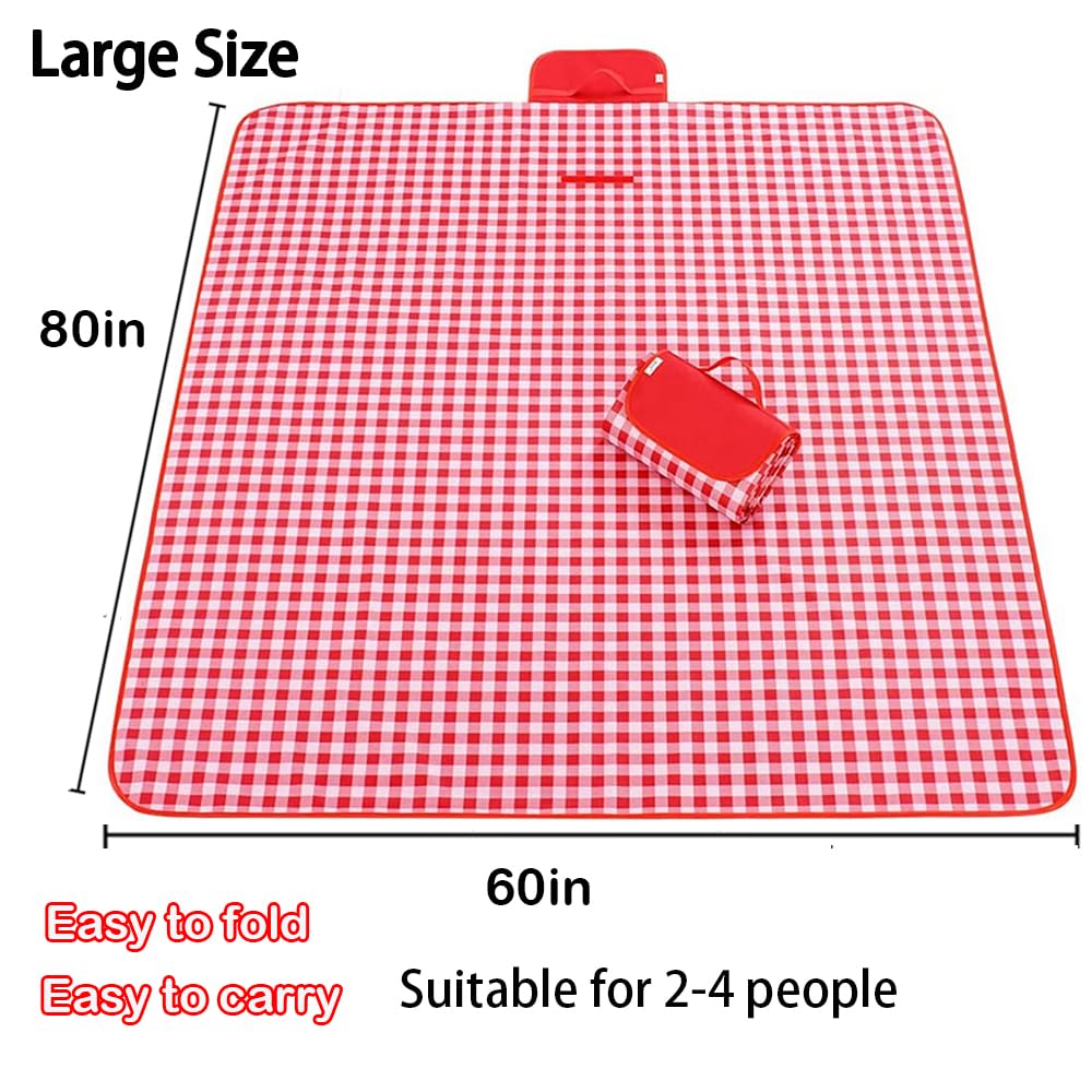 Lchkrep Picnic Blanket Beach Blankets 80"x60" Large Sandproof Waterproof Camping Portable Travel Blanket Play Mat for Outdoor Indoor Family Beach Park Grass,Hiking, Music Festival (Red)