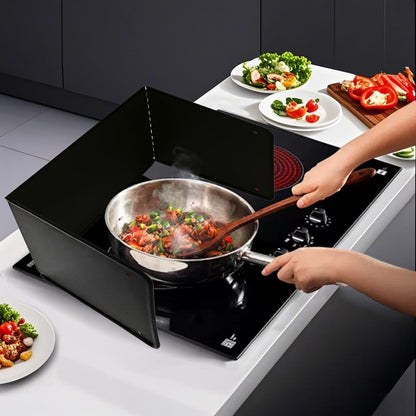 LTSEAME Large 3 Sided Splatter Guard for Frying Stove Top,Oil Splash Guard Cooking for Stove,Non Stick Foldable Splatter Screen for Stove Top (Black)