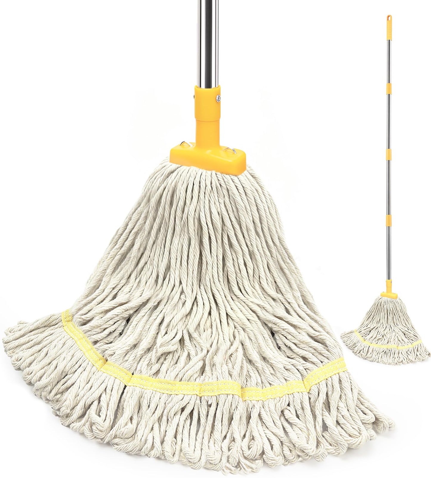 Indoor Mop with Strings for Floor Cleaning, Cotton Mops with 59” Long Handle Household String Mop for Hardwood Wood Tile Floors Cleaning,1 Mop Handle & 1 Cotton Mop Head