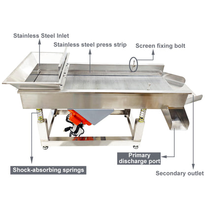 TECHTONGDA Straight Vibrating Sieve Screen Shaker Electric Linear Sifter Machine Stainless Steel One Layer Two Motor 4mm Round Hole Screen Size 40 * 13.8inch