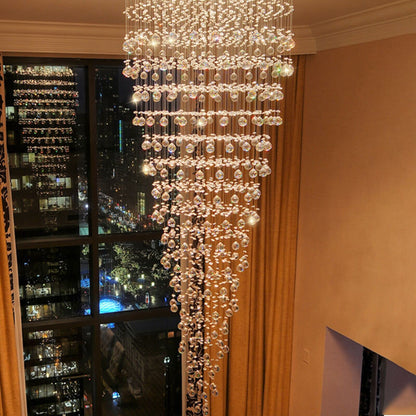 APBEAM Modern Large Crystal Chandelier for High Ceilings, Raindrop Round Large Foyer Chandelier, Luxury Flush Mount Ceiling Light Fixture for Stairse Entryway Living Room Dia 32" x H 96"-12 Lights