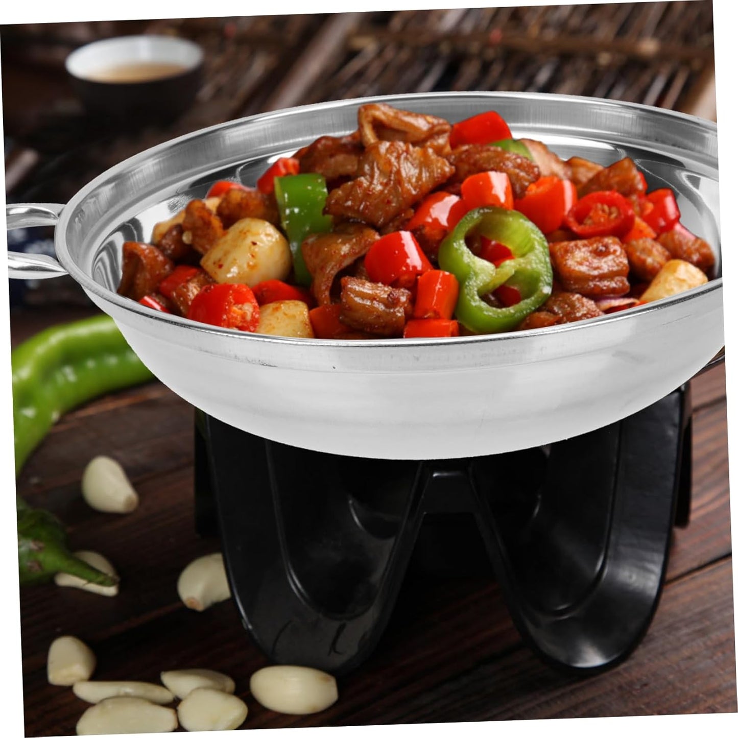 Zerodeko Stainless Steel Griddle Set, Asian Noodles Saute Pan with Lid, Non Stick Skillet for Camping
